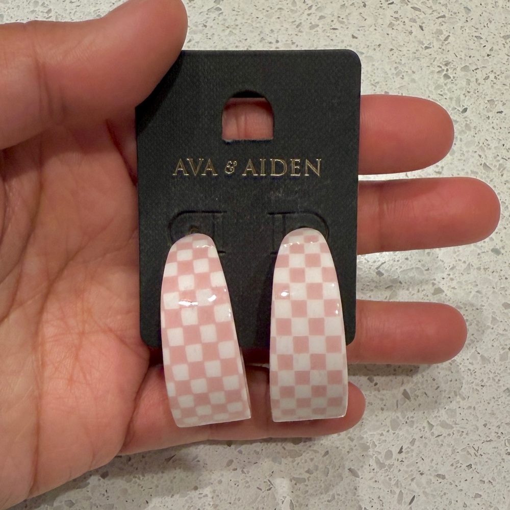 Ava & Aiden Pink Checkered Earrings
